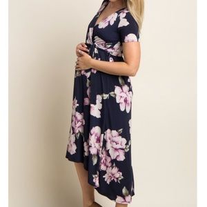 Blue floral high low maternity/nursing dress